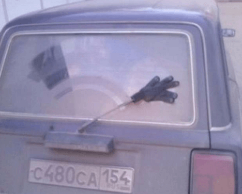 Glove used as windscreen wiper